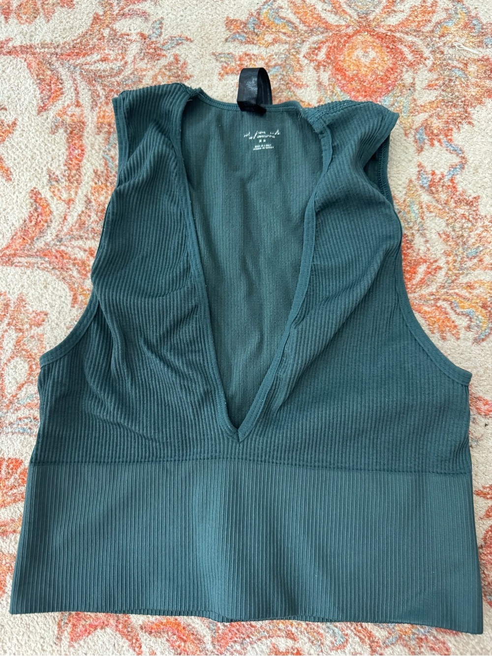 Urban Outfitters intimates Deep V Ribbed Sleeveless Crop Top - Teal Green